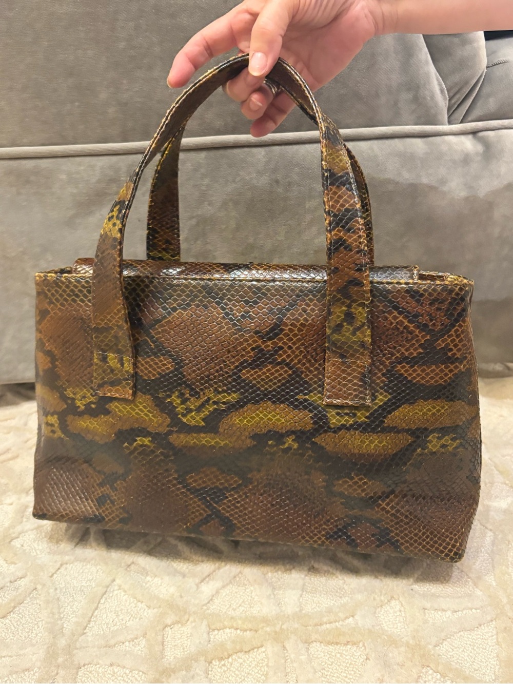 Snakeskin Brown Leather Top-Handle Bag